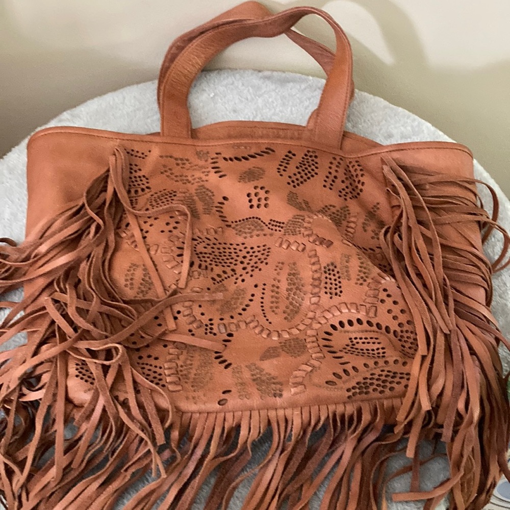 Frye leather messenger bag with fringe